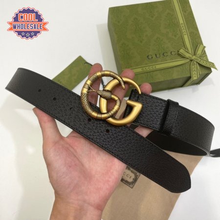GUCCI LEATHER BELT WITH DOUBLE G BUCKLE WITH SNAKE