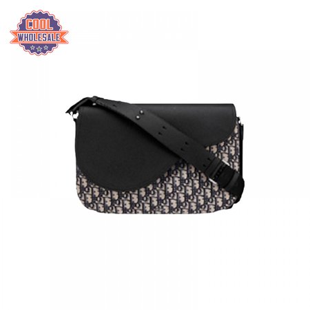 Saddle Messenger Bag Beige and Black Dior Oblique Jacquard and Black Grained Calfskin - DMB010