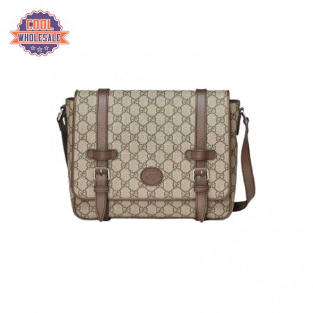 Gucci Messenger Bag Beige/Ebony Gg Supreme Canvas Brown Leather Trim GMB008