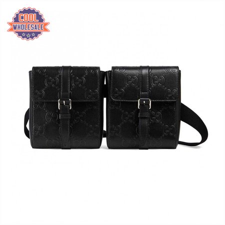 GG EMBOSSED BELT BAG BLACK GG EMBOSSED LEATHER COTTON LINEN LINING - GBC16