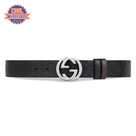 GUCCI SIGNATURE BELT WITH SILVER G BUCKLE - B49