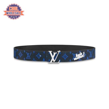 initiales everyday 40mm reversible belt blue monogram black calf leather - b79