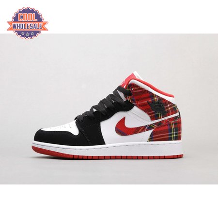 Air Jordan 1 Mid White Plaid Women's