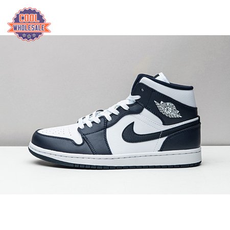 Jordan 1 Mid White Metallic Gold Obsidian 554724-174 Unisex