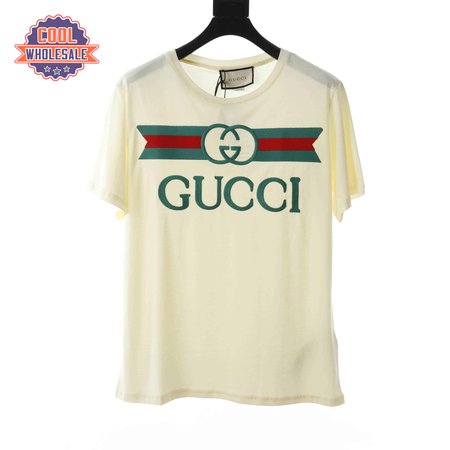 GUCCI EMBROIDERED BELT LOGO SHORT SLEEVE WHITE T SHIRT