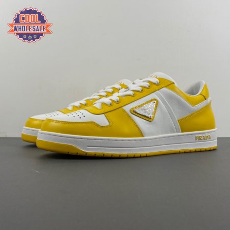 Prada Downtown Low Top Sneakers Leather White Yellow Sun