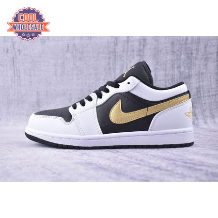 Jordan 1 Low White Black Metallic Gold Swoosh 553558-172 Unisex
