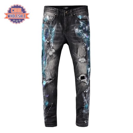 Amiri Blue Splatter Jeans Black