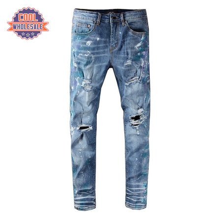Amiri Blue Splatter Jeans Blue