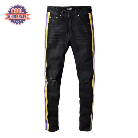 Amiri Patch Rip Jeans Black / Purple / Yellow