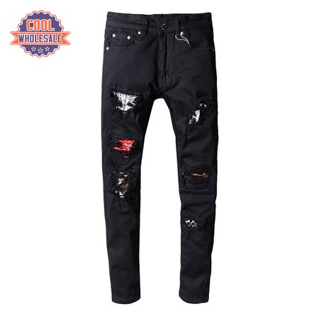 Amiri Bandanna Rip Jeans Black / Red / White