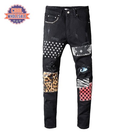 Amiri Camo Patch Jeans Black