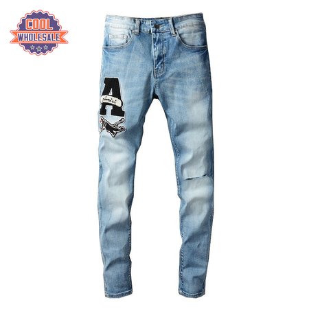 Amiri Logo Patch Rip Jeans Blue