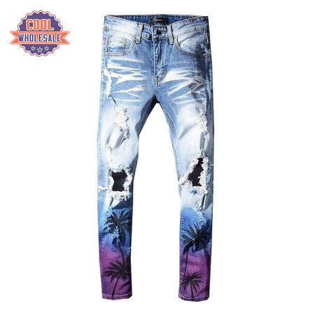 Amiri Palm Tree Jeans Light Blue/ White / Purple