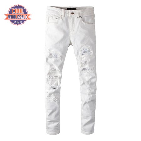 Amiri Rhinestone Jeans White