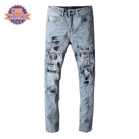 Amiri RhineStone Splatter Jeans Light Blue