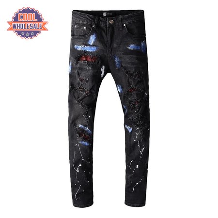 Amiri Rhinestone Splatter Jeans Black/Blue/Red