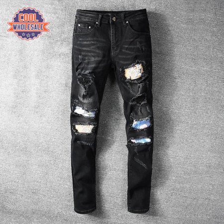 Amiri Rip Jeans Black / Blue / Orange