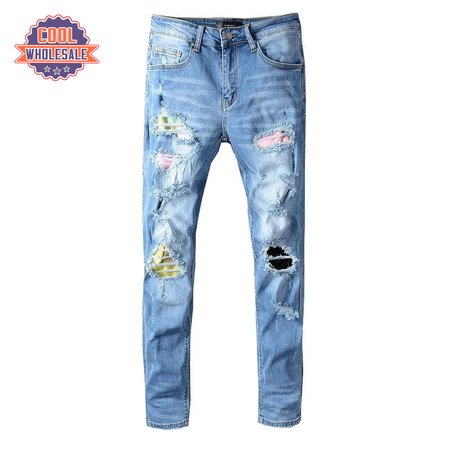 Amiri Rip Jeans Blue / Pink / Yellow