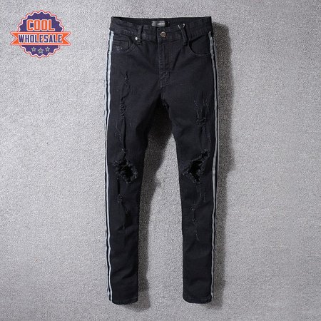 Amiri Striped Rip Jeans Black/Sliver