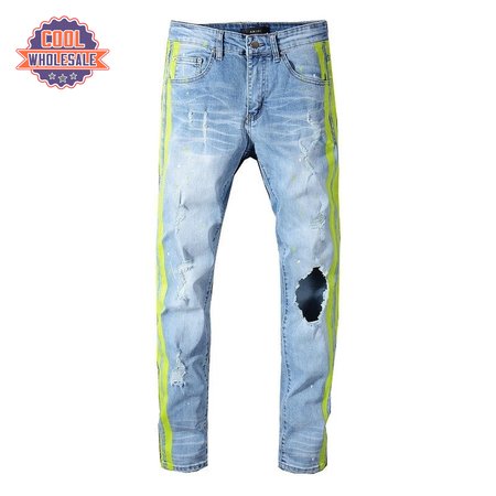 Amiri Stripes Rip Jeans Light Blue/Neon