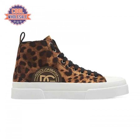 DOLCE AND GABBANA COTTON DRILL PORTOFINO LIGHT MID-TOP SNEAKERS WITH LEOPARD PRINT - DG110