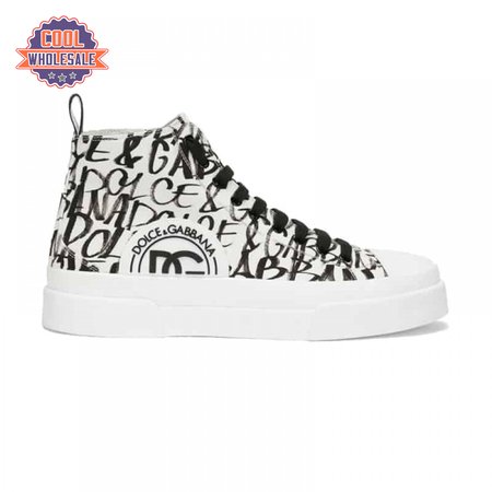 DOLCE AND GABBANA CANVAS PORTOFINO LIGHT MID-TOP SNEAKERS WITH DG LOGO PRINT - DG109