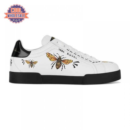 DOLCE AND GABBANA PORTOFINO WASP PRINT SNEAKERS IN WHITE - DG104
