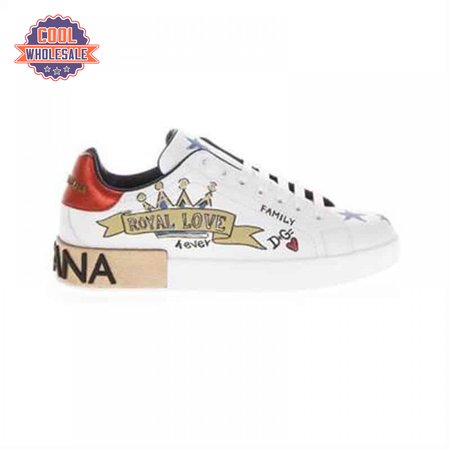DOLCE AND GABBANA LEATHER ROYAL LOVE PRINT SNEAKERS IN WHITE - DG103
