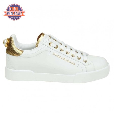 DOLCE & GABBANA SNEAKERS PORTFINO IN BLACK LEATHER WITH PERLA LOGATA - DG20